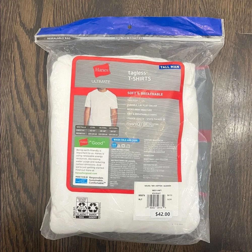 NEW Hanes Ultimate White Tagless T-Shirts XLT